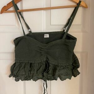 Wilfred Dark Green Smocked Ruffle Crop Top